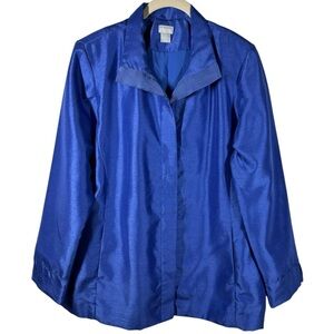 NEW Chico's Shantung‎ Jacket Women's 12/14 Satin Amparo Blue Midlength Career